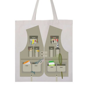 Angeltasche, Fischerweste, Fischtasche, Fliegenfischen Tasche, Booting Tote, Angeln Einkaufstasche, Geschenk für Ihn, sublimiertes Design, 13" x 10,25"