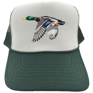 Duck Hunting Hat, Flying Mallard, Waterfowl Trucker Hat, Hunting Hat, Adjustable Snapback, Waterfowl Hunting, Hunting Gift, Duck Hunter Gift