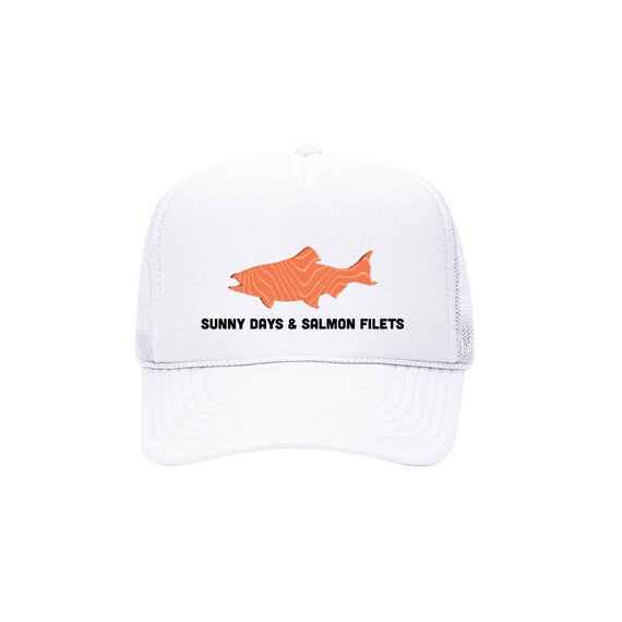 Salmon Fishing Hat, Sunny Days and Salmon Filets, Salmon Hat, Fishing Hat, Adjustable Snapback, Fly Fishing Cap, 10 Hat Options, Mesh Caps