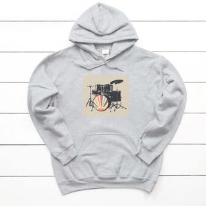 Drum Hoodie, Drummer Hoodie, Vintage Drums, Percussion Hoodie, Kid & Adult Sizes!, Musician Hoodie, Sublimated Design, Drumming Hoodie