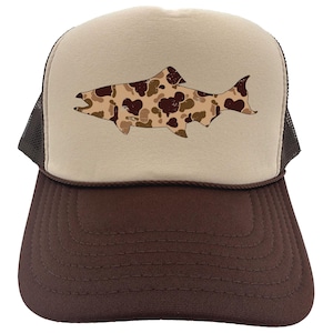 Fly Fishing Hat, Camo Salmon, Fishing Trucker Hat, Salmon Fishing Hat, Adjustable Snapback, 10 Color Options, Salmon Hat, Fishing Gift