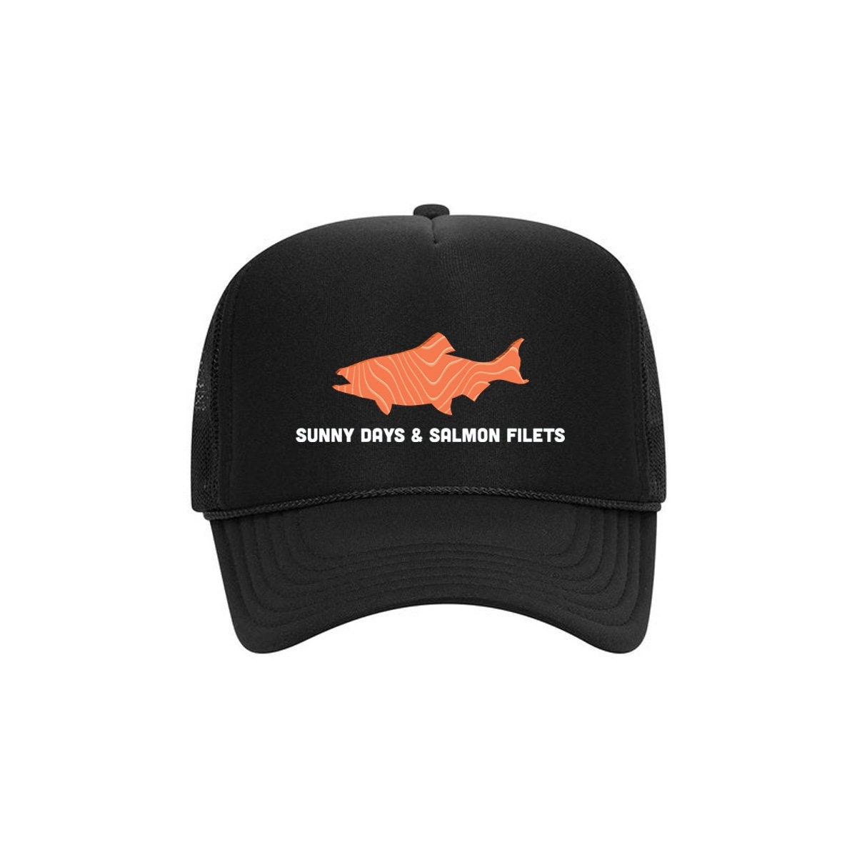 Salmon Fishing Hat, Sunny Days and Salmon Filets, Salmon Hat, Fishing Hat, Adjustable Snapback, Fly Fishing Cap, 10 Hat Options, Mesh Caps