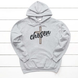 Christian Hoodie, Chosen Leopard, Religious Hoodie, Kid & Adult Sizes, Leopard Hoodie, Christian Apparel, Cross Hoodie, Sublimated Design