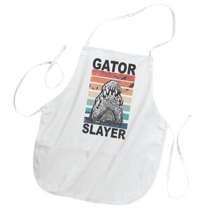 Delantal de cocodrilo, Cazador de Gator, Delantal con bolsillos, Regalo de cocina, Delantal cajún, Delantal Gator, Delantal de barbacoa divertido, Delantal hervido cajún, Caza de Gator