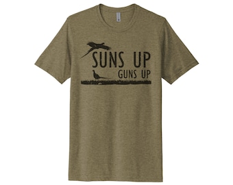 Pheasant Hunting Shirt, Suns Up Guns Up, Pheasant Apparel, Pheasant Hunter, Unisex Tee, Gift For Him, Father's Day Gift, Dad Shirt, Hunting