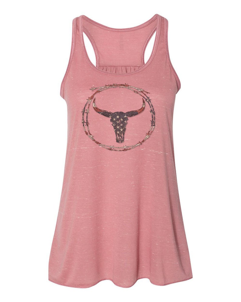 4th Of July Tank Sublimated Design Cow Skull Tank Top Barbwire Skull Patriotic Racerback Boho Tank Top Women/'s Racerback Skull Tank