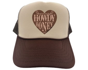 Howdy Honey Hat, Heart Hat, Howdy Honey, Strandhoed, Western Trucker Hat, Southern Snapback Hat, Howdy Cap, Verstelbare Band, Mesh Caps