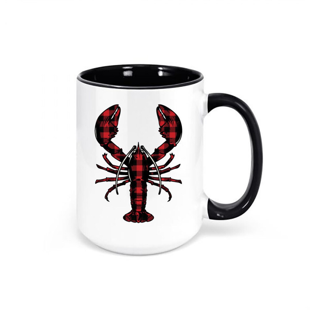 Lobster Mug, Buffalo Plaid Lobster, Lobster Gift, Beach House Mug, Lobster Cup, Nautical Decor