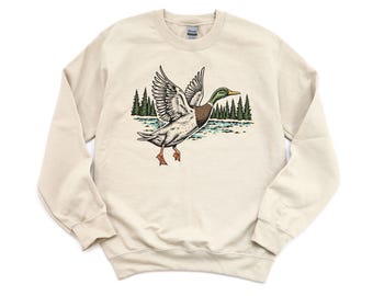 Retro Duck Sweatshirt, Vintage Mallard, 90s Wildlife Mallard Pullover, Boho Unisex Cabincore Crewneck Cozy Season Rustic