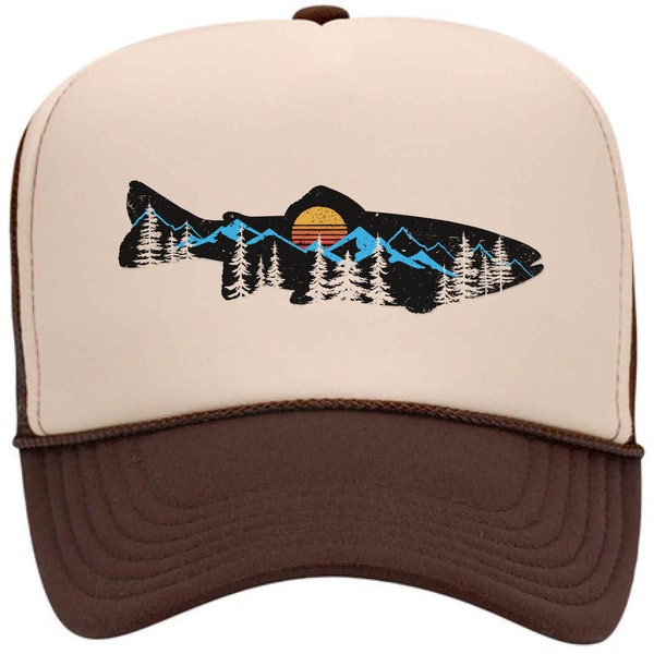 Fly Fishing Hat, Mountain Trout, Fishing Trucker Hat, Trout Fishing Hat, 10 Hat Options, Adjustable Snapback, Fly Fishing Gift