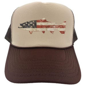 Fly Fishing Hat, American Trout, Patriotic Fishing Hat, Trout Fishing Hat, Otto Hats, Adjustable Snapback, Mesh Caps, Fly Fishing Gift
