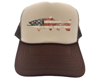 Hoed vliegvissen, Amerikaanse forel, patriottische vissershoed, hoed forelvissen, Otto Hats, verstelbare snapback, petten, vliegvissen cadeau