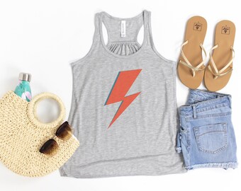 Racerback, David Bowie Lightening Bolt, Bowie Tank, Ziggy Stardust Shirt, Soft Bella T, Sublimation, 90&#39;s Punk Rock, David Bowie Shirt