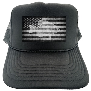 Crappie Fishing Hat, Crappie Flag, Fishing Trucker Hat, Patriotic Cap, Adjustable Snapback, 10 Hat Options, Crappie Hat, Gift For Fisherman