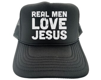 Christelijke truckerhoed, echte mannen houden van Jezus, religieuze hoed, aanbiddingshoed, Jezushoed, verstelbare snapback, christelijke hoeden, lofprijs en aanbidding