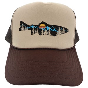 Fly Fishing Hat, Mountain Trout, Fishing Trucker Hat, Trout Fishing Hat, 10 Hat Options, Adjustable Snapback, Fly Fishing Gift