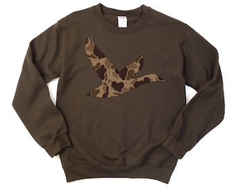 Duck Hunting Sweatshirt, Camo Duck, Waterfowl Crew Neck, 20 Color Options, Waterfowl Hunting, Duck Hunting Gift, Camouflauge Sweatshirt