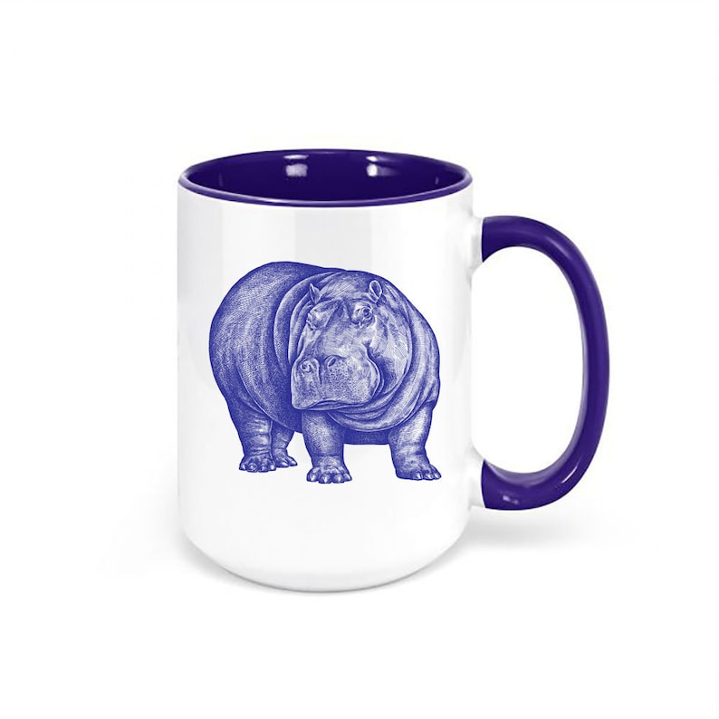 Hippo Coffee Cup, Hippo, Hippo Mug, Gift For Hippo Lover, Hippopotamus Cup, Hippopotamus Mug, Sublimated Design, Gift For Her, Hippo's Blue