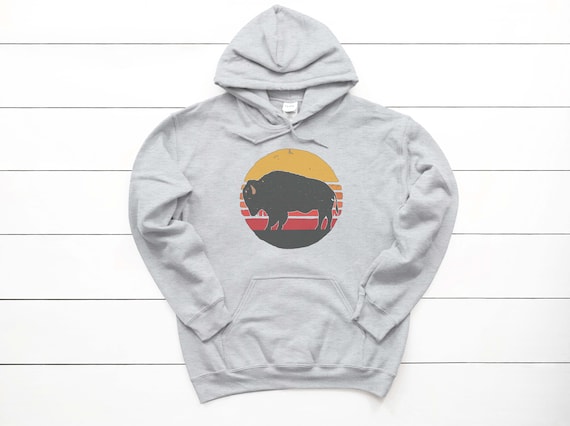 Buffalo Hoodie, Buffalo Sunset, Bison Hoodie, Kids & Adult Sizes, Western Hoodie, Buffalo Gift, Bison Apparel, Sublimated Design, Buffalos