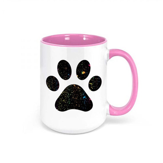 Taza de huella de perro, Huella de perro de neón, Taza de café de perro,  Taza