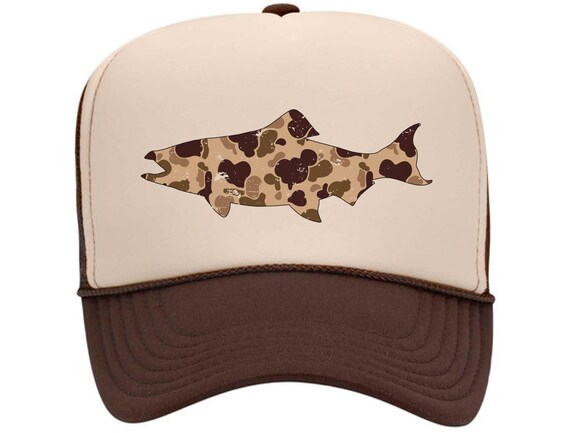 Fly Fishing Hat, Camo Salmon, Fishing Trucker Hat, Salmon Fishing