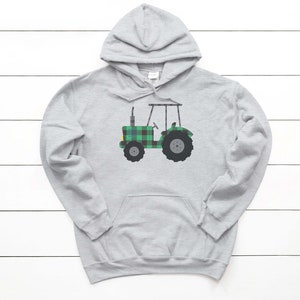 Tractor Hoodie, Plaid Tractor, Green Tractor, Farm Hoodie, Kid & Adult Sizes, Farming Hoodie, Country Hoodie, Unisex Fit, Sublimated Design