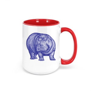 Hippo Coffee Cup, Hippo, Hippo Mug, Gift For Hippo Lover, Hippopotamus Cup, Hippopotamus Mug, Sublimated Design, Gift For Her, Hippo's Red