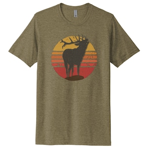 Camicia da caccia alce, Tramonto alce, Camicia alce bugling, Vestibilità unisex, Regalo per lui, Camicia da caccia, Camicia da caccia con arco, Bugle alce, Regalo per la festa del papà
