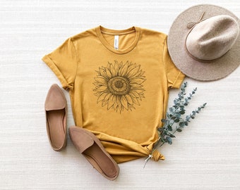 Sunflower Shirt, Sunflower Sketch, Sunflower Lover, Sunflower Apparel, Flower Shirt, Mother's Day Gift, Garden Shirt