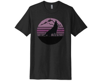 Wolf Shirt, Mond Wolf, heulender Wolf, Unisex Fit, sublimiertes Design, Wolf Geschenk, Wölfe T Shirt, Geschenk für ihn, Mond Shirt, Wolfliebhaber, Wölfe