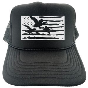 Duck Hunting Hat, Duck Flag, White Text, Waterfowl Hat, Duck Hunter Hat, Gift For Hunter, Hunting Trucker Hat, Hunting Hat, Waterfowl Cap
