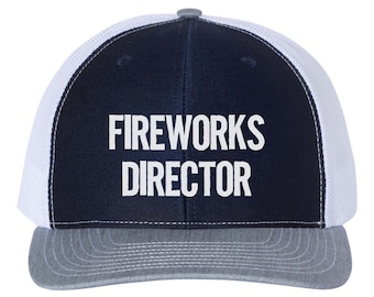 4th Of July Hat, Fireworks Director, Firework Hat, Gift For Him, USA Hat, Snapback, Trucker Hat, Baseball Cap, 10 Color Options, White Text