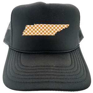 Czapka Trucker Tennessee, Kratka Tennessee, Czapka TN, Biało-pomarańczowa Czapka w kratkę, Regulowany Snapback, Czapki Otto, Fan Tennessee, Odzież TN