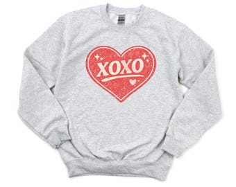 XOXO Heart Valentines Day Crewneck Sweatshirt Trendy Minimalist Retro Love Gift For Her Him