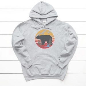 Bear Hoodie, Bear Sun, Bear Lover, Mountain Hoodie, Kid & Adult Sizes, Bear Gift, Bear Shirt, Sublimated Design, Unisex Fit, Bear Hunting