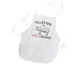 Barbecue Apron, Pulled Pork Is My Love Language, Apron With Pockets, Cooking Gift, Pulled Pork Apron, Pig Apron, Funny BBQ Apron