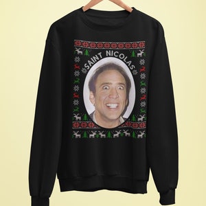 Nicholas Cage Christmas Sweater - Saint Nicholas | Funny Gift Santa Nick Cage |