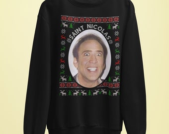 Nicholas Cage Christmas Sweater - Saint Nicholas | Funny Gift Santa Nick Cage |