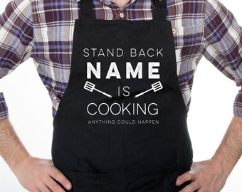 Stand Back Name Is Cooking | Personalised Custom Apron | BBQ For Him Her Father's Day Mothers Day Birthday Christmas Gift Funny Chef Cooking