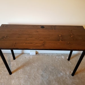 Custom Made Solid Wood Office Desk with Rounded Edges, Grommet, and Round Metal Legs | Custom Colors and Sizes