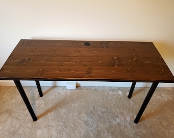 Custom Made Solid Wood Office Desk with Rounded Edges, Grommet, and Round Metal Legs | Custom Colors and Sizes