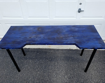 Custom Made Charred Solid Wood Computer Desk with Color Stain | Custom Colors and Sizes
