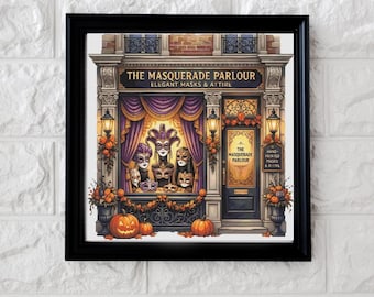 Halloween mask shop cross stitch pattern full coverage PDF Digital download