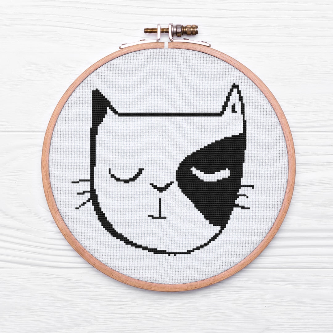 Simple Black and White Cat Cross Stitch Pattern PDF Etsy