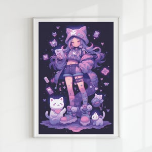 Purple gamer girl cross stitch pattern full coverage PDF