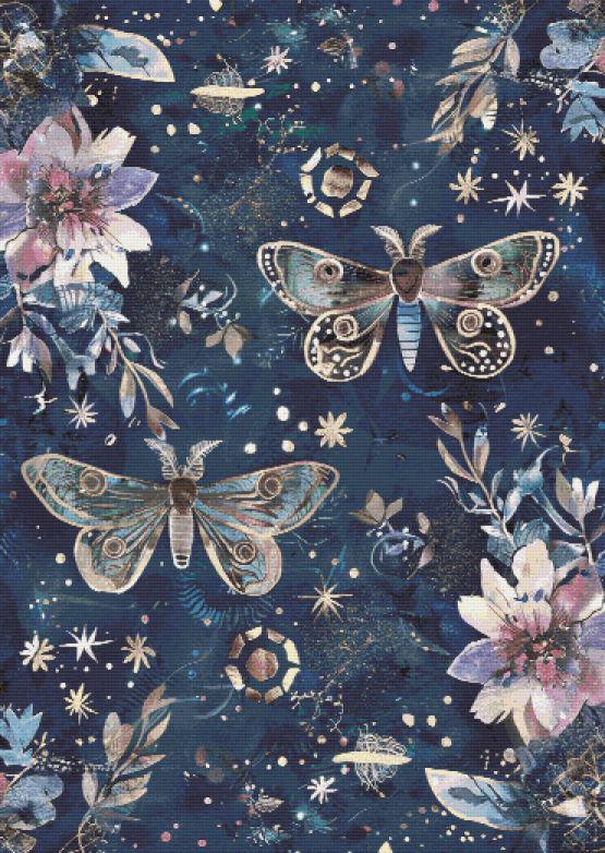 Blue Moths Cross Stitch Pattern Full Coverage PDF - Etsy