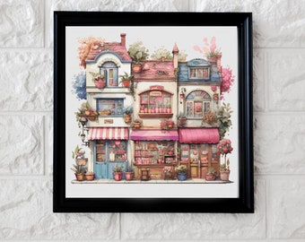 Village shop cross stitch pattern PDF