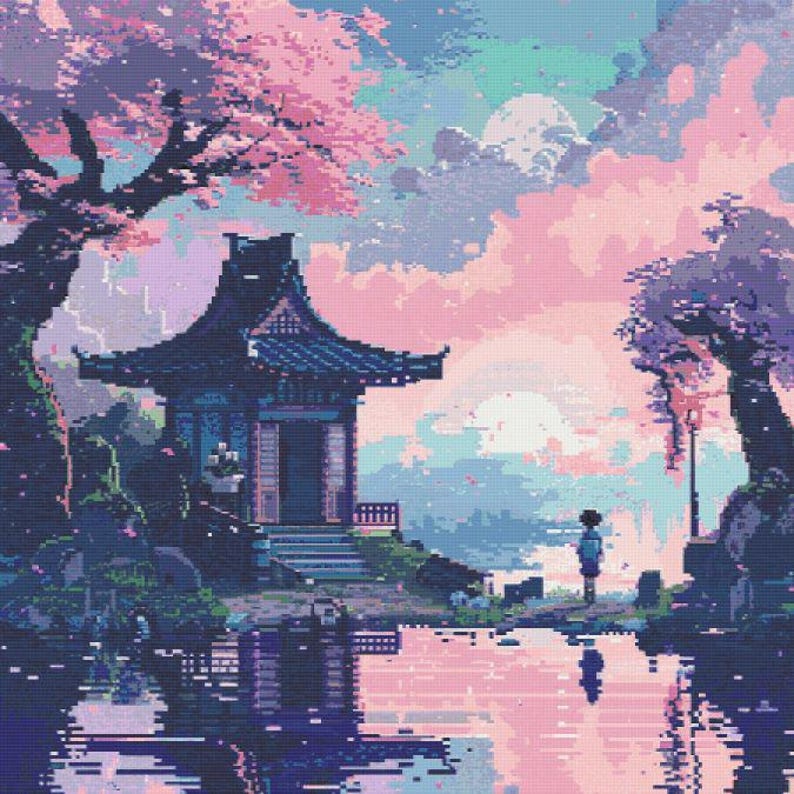 Pretty Pixel Lake Sunset Cross Stitch Pattern PDF - Etsy