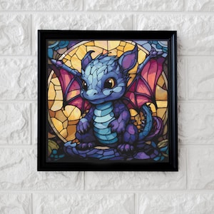 Baby dragon stained glass cross stitch pattern full coverage PDF