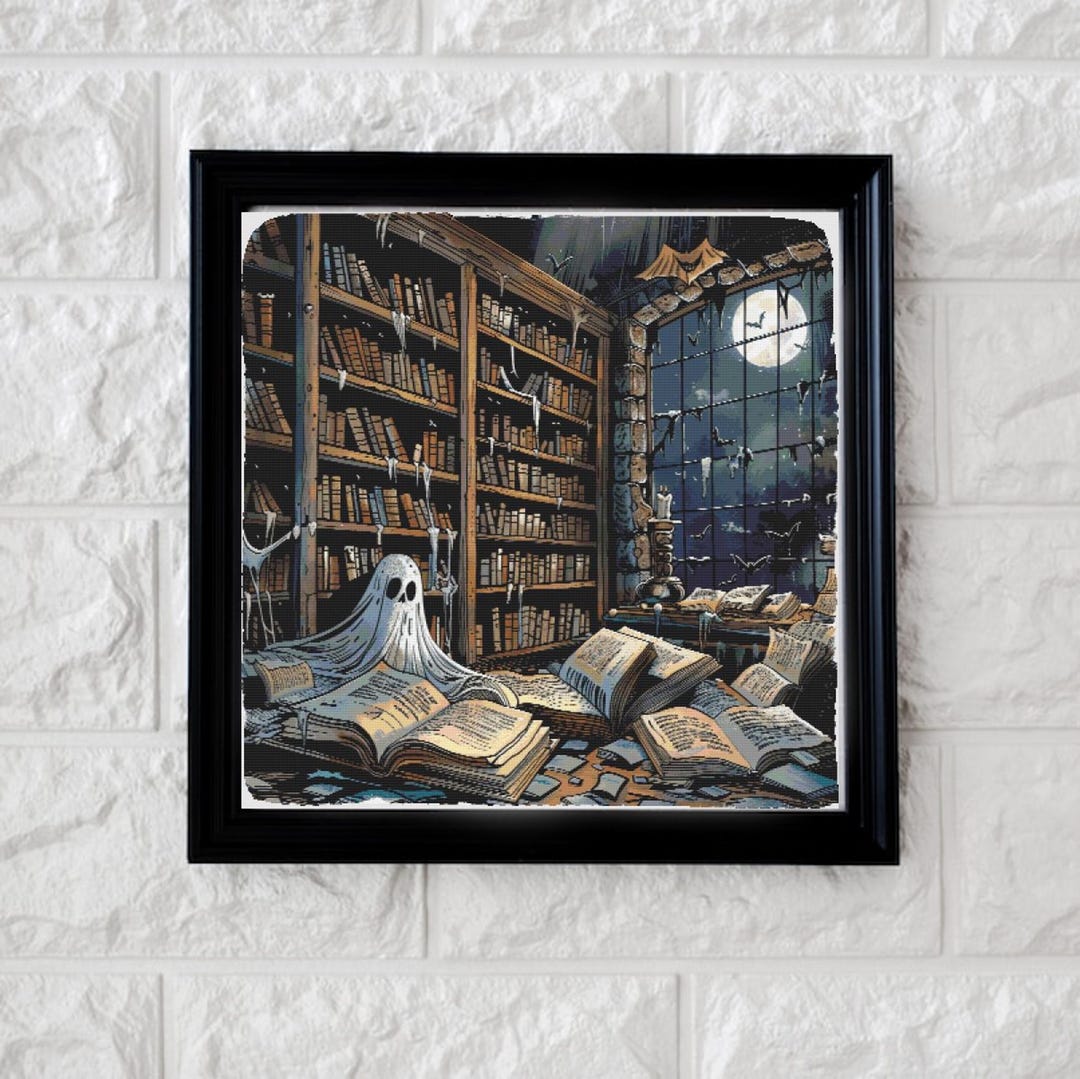 Ghostly Library Cross Stitch Pattern PDF - Etsy